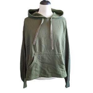 Hunter Green Hoodie Sweatshirt with Knit Sleeves and Back Size L